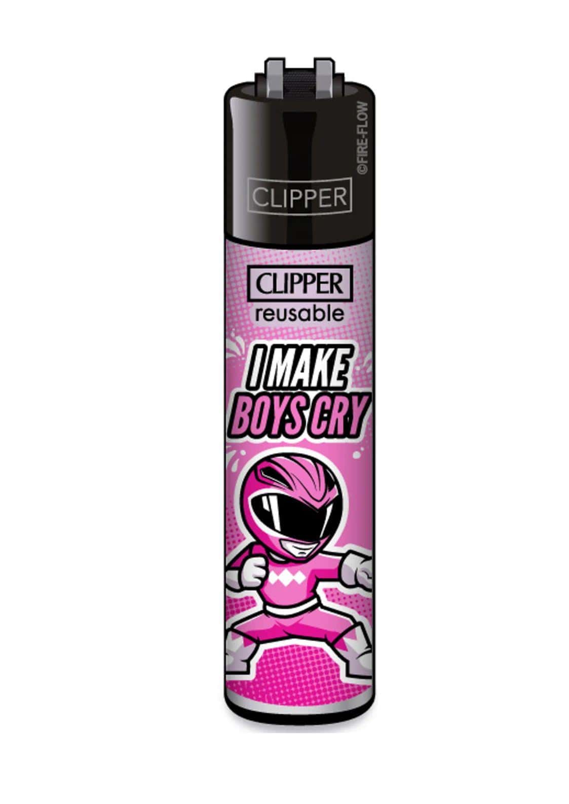 Pink power ranger clipper lighter mit schwarzem oberteil und silbernen akzenten make boys cry motiv