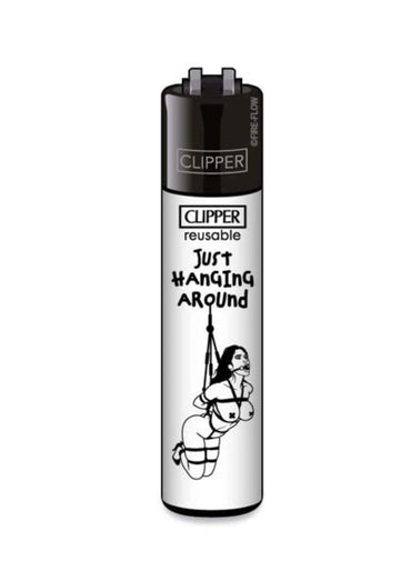 Schwarzes und silbernes clipper feuerzeug just mit cartoon frau in kinky adult lifestyle motiv just hanging around