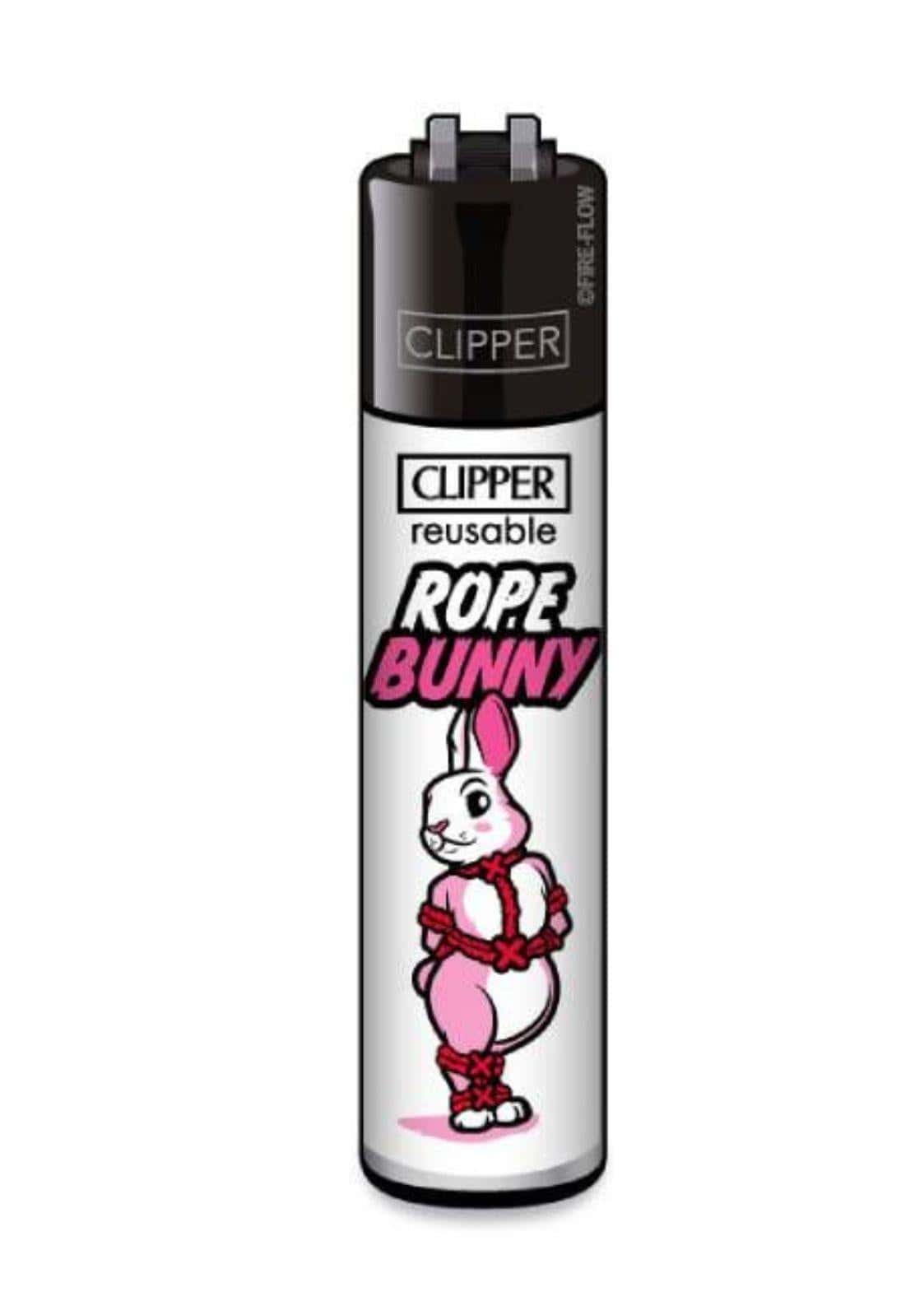 Silberner und schwarzer clipper leichter mit pinkem robe bunny illustration und roten seilbindungen für everyday use
