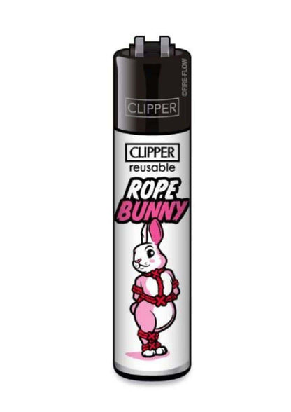 Silberner und schwarzer clipper leichter mit pinkem robe bunny illustration und roten seilbindungen für everyday use