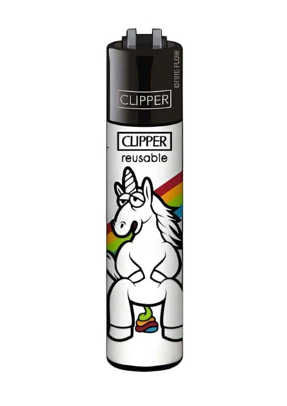 Schwarz weißes clipper feuerzeug shit unicorn mit lustigem einhorn design und original clipper qualität