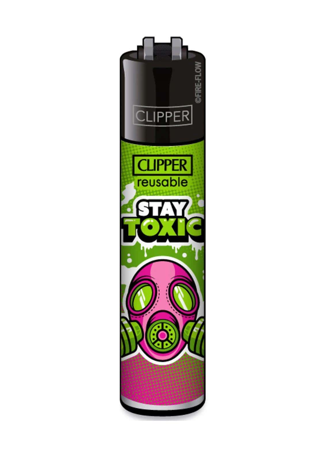 Vibrantes grünes und pinkes clipper feuerzeug stay toxic mit nachfüllbarer gasmaske und limonengrünen akzenten