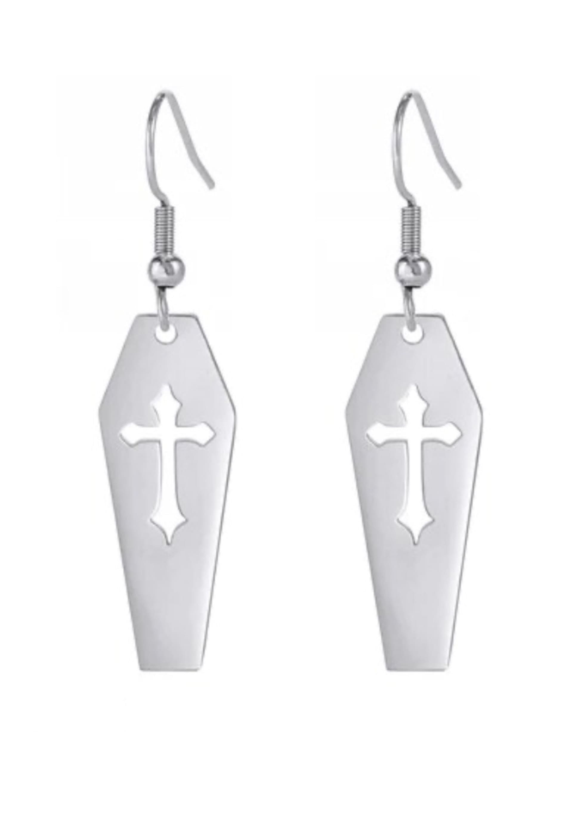 Silberne Sarg-Ohrringe mit Kreuz-Ausschnitt aus Edelstahl, Herkunftsland China