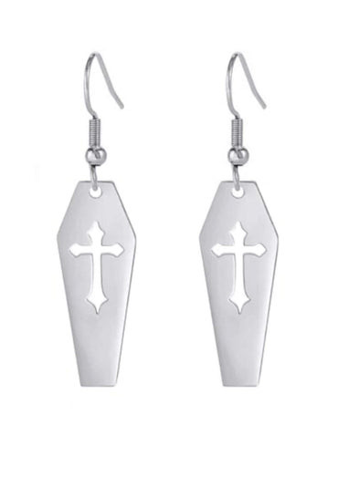 Silberfarbene edelstahl coffin ohrringe mit kreuz ausschnitt design herkunftsland china