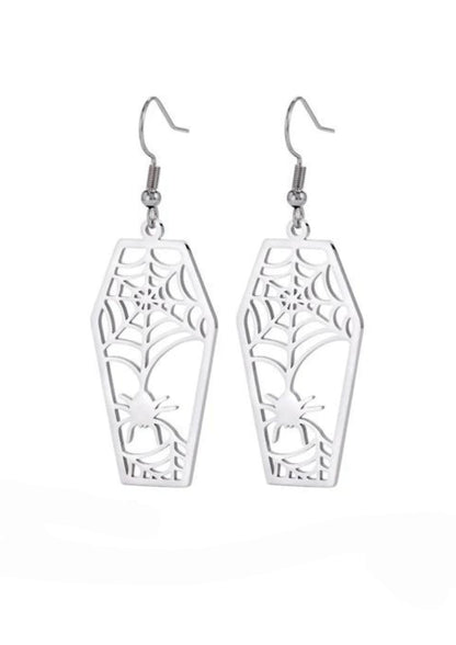 Silberne Sarg-Ohrschmuck mit gotischen Spinnennetz-Ausschnitten aus Metall