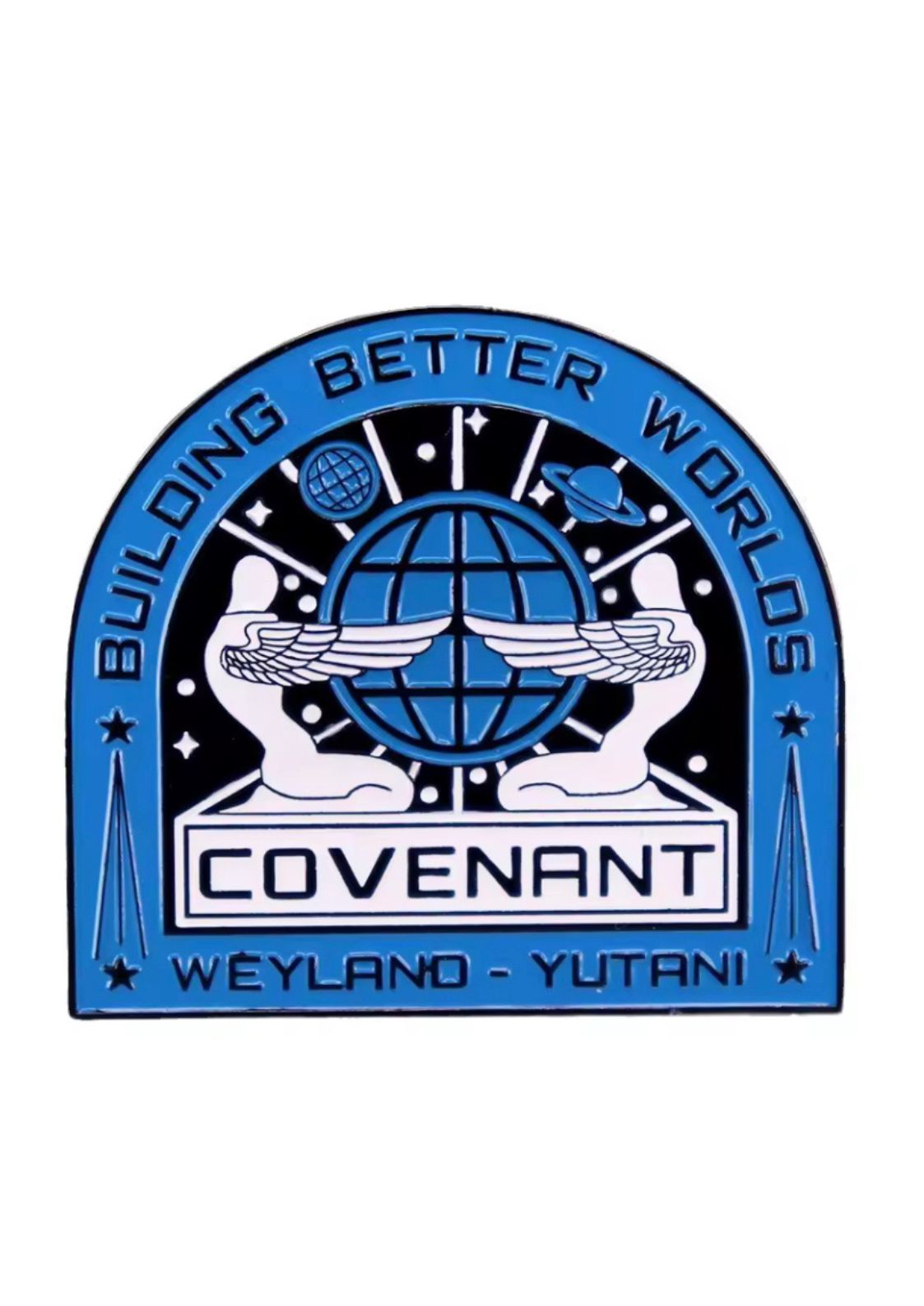 Blauer und weißer Weyland-Yutani-Aufnäher.