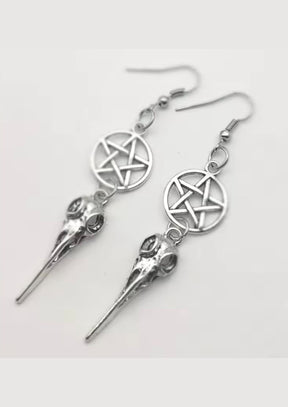 CROW PENTAGRAM - OHRRINGE - JEWLERY