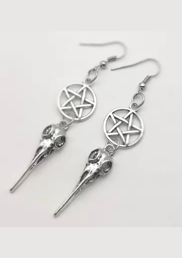 CROW PENTAGRAM - OHRRINGE - JEWLERY