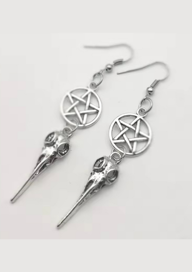 CROW PENTAGRAM - OHRRINGE - JEWLERY