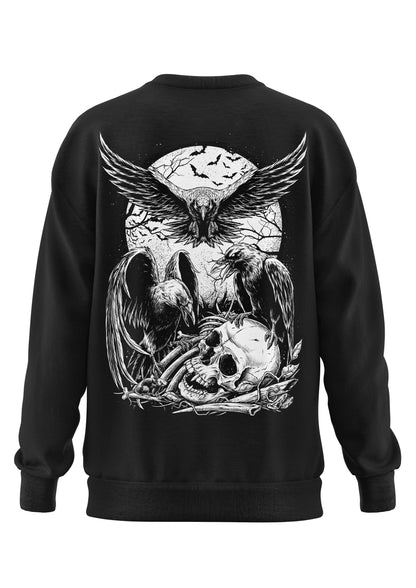 Schwerers Unisex-Sweatshirt Crows mit Eulen-, Krähen- und Totenkopfmotiv