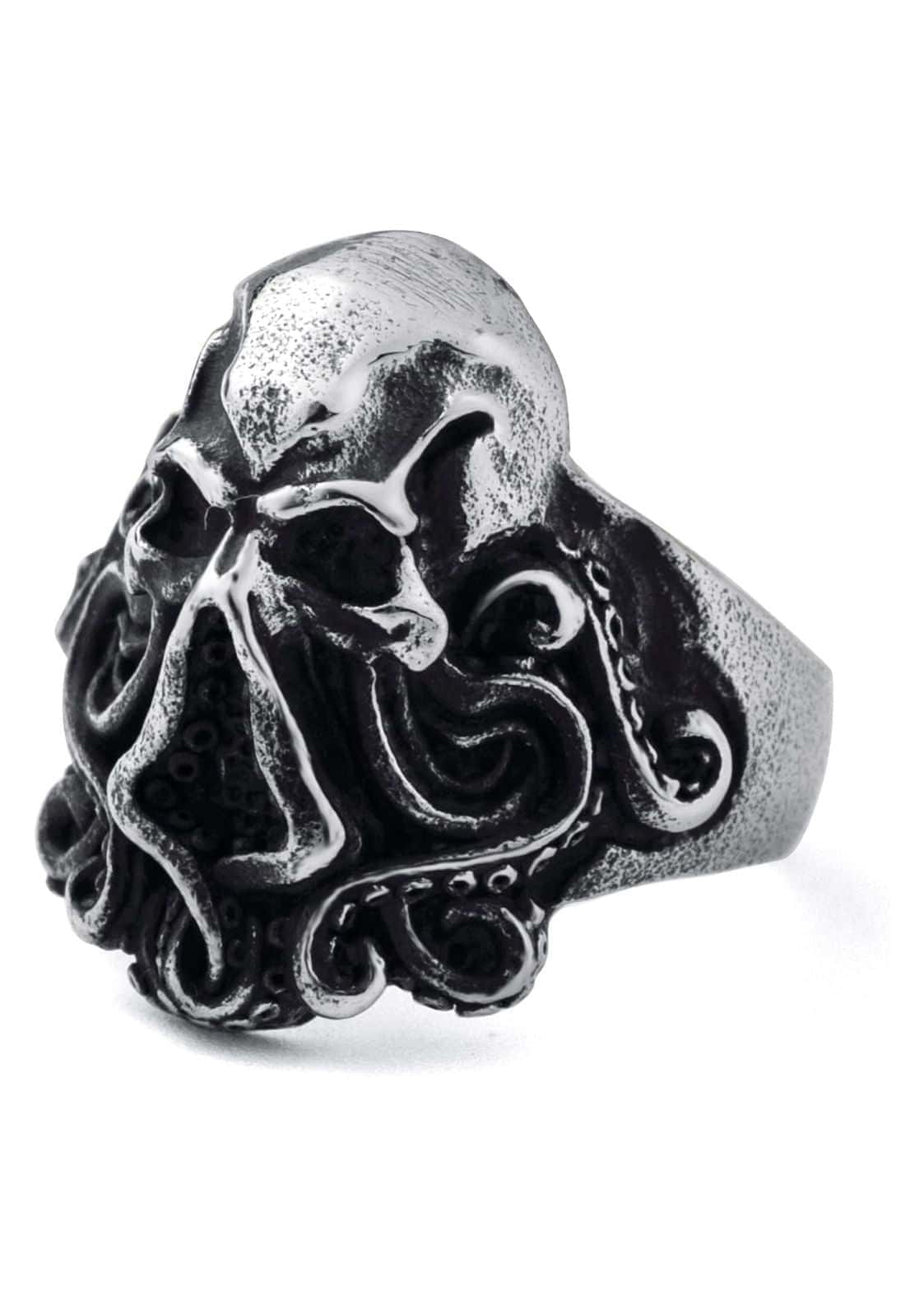 Silberfarbener cthulhu ring aus china edelstahl mit detailliertem oktopus-tentakeldesign und metallischer oberfläche