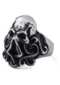 Silberner Totenkopfring mit Tentakel-Design, verdunkelter Finish.