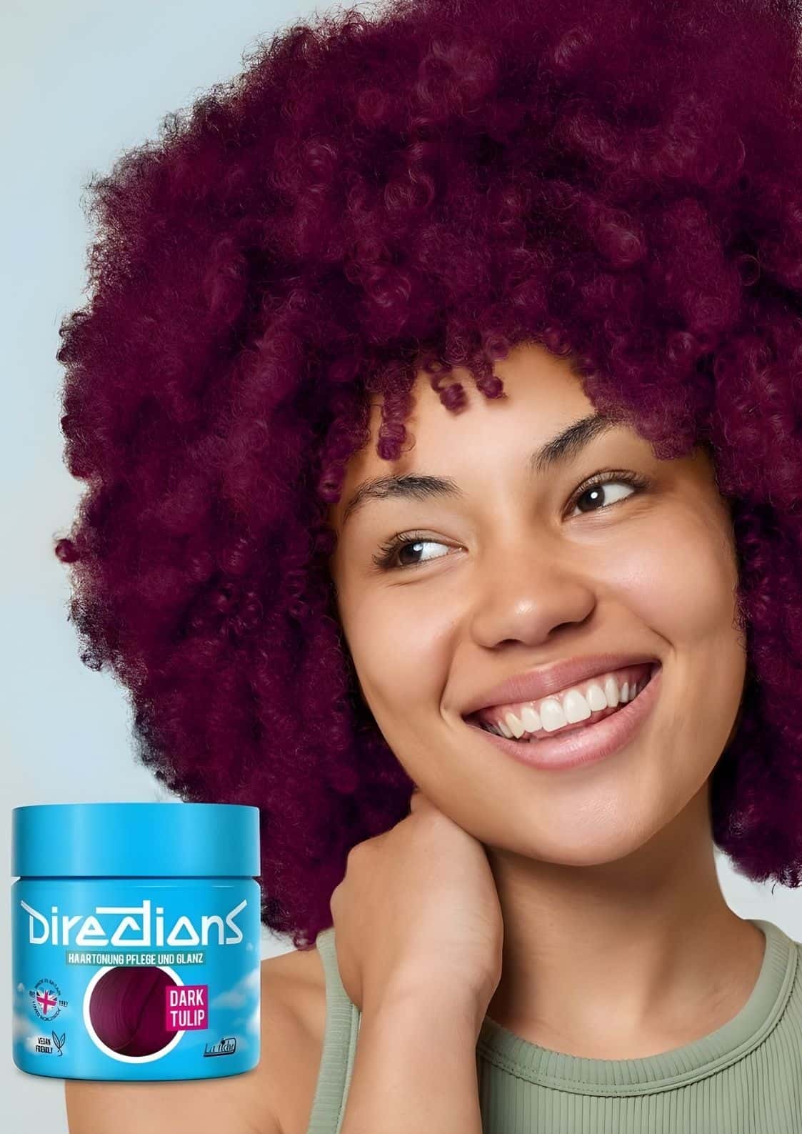 Ein lebendiges blaues glas mit dark tulip directions haartönung in tulip directions 100ml für semi-permanente farbe