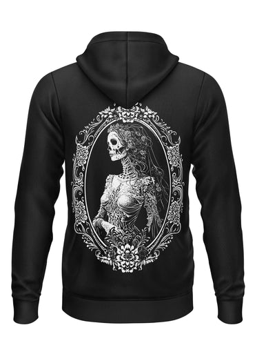 Schwerer unisex-zipper mit schwarzem totenkopf- und floralem design aus recyceltem polyester und strapazierfähigem stoff