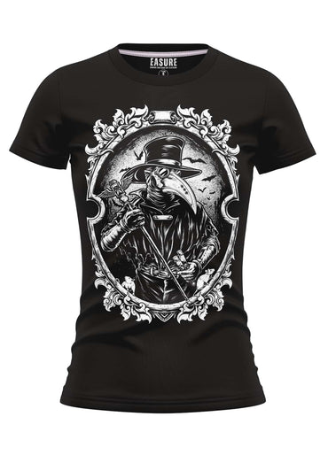 Schwarzes death doctor girlie shirt mit weißem pestdoktor grafik und strapazierfähigem stoff in weicher qualität