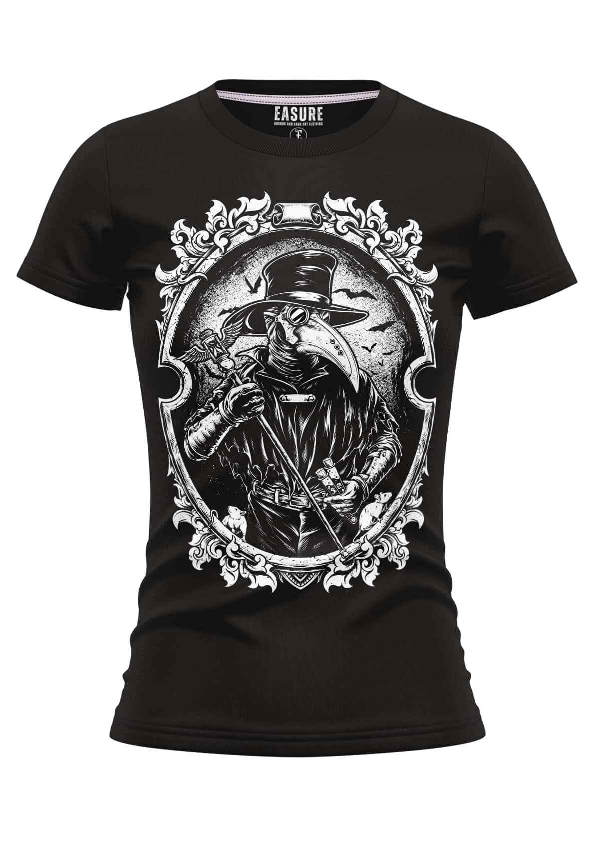Schwarzes Girlies-Shirt Death Doctor mit weißem Pestdoktor-Motiv