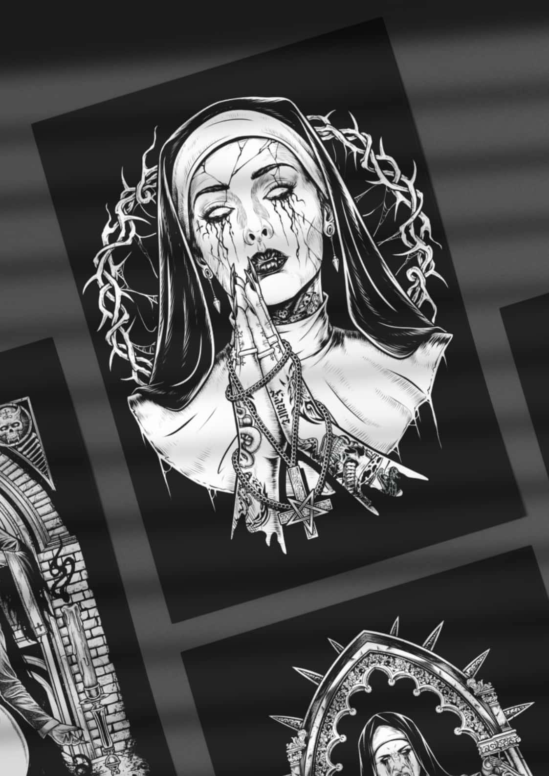 Gotische Nonne-Poster auf Alu Verbundplatten Bild, inklusive Aufhängung