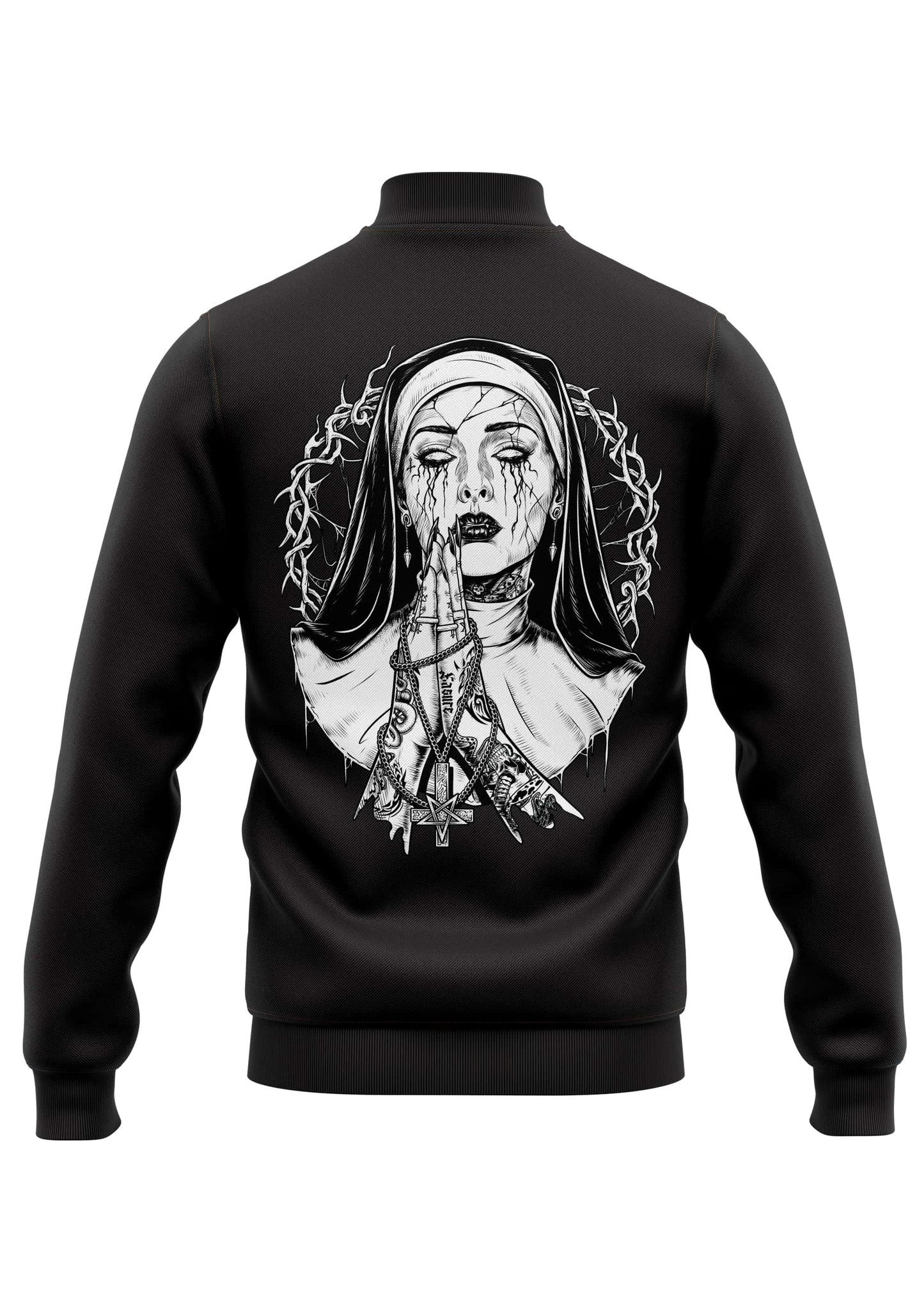 Schwere Unisex College Jacke Demon Nun mit Nonen-Grafik und Dornen