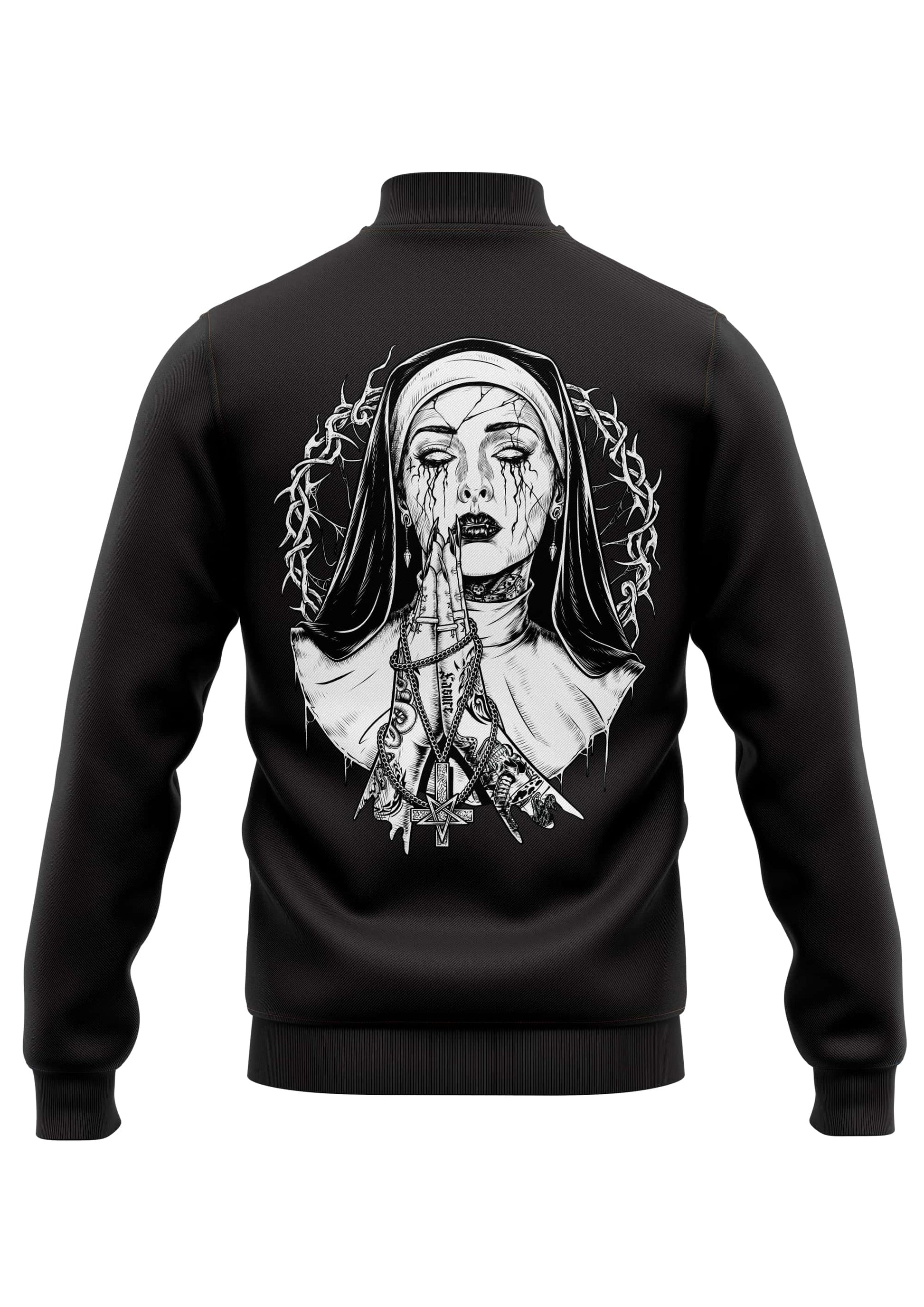 Schwere Unisex College Jacke Demon Nun mit Nonen-Grafik und Dornen