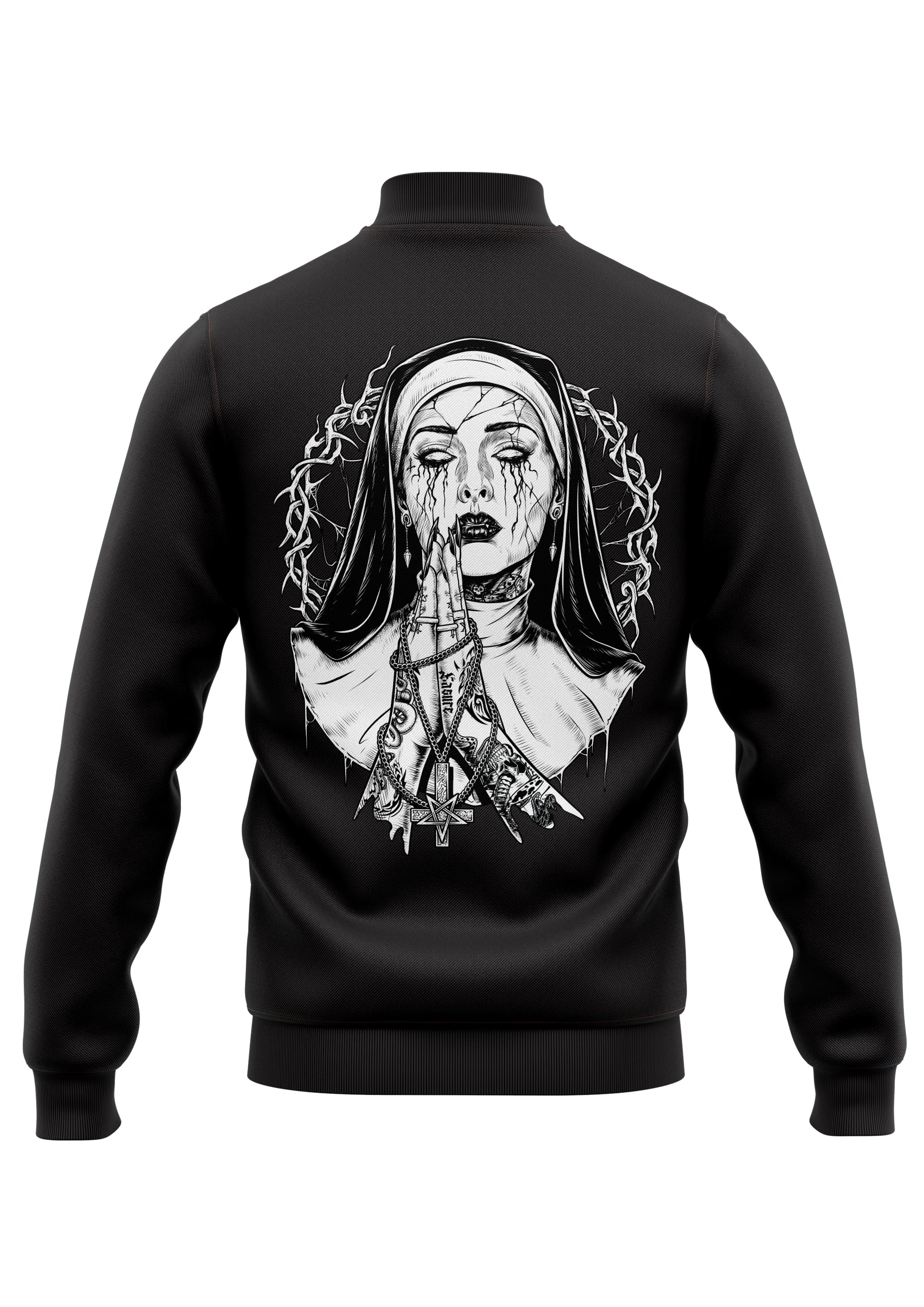 Schwere Unisex College Jacke Demon Nun mit Nonen-Grafik und Dornen