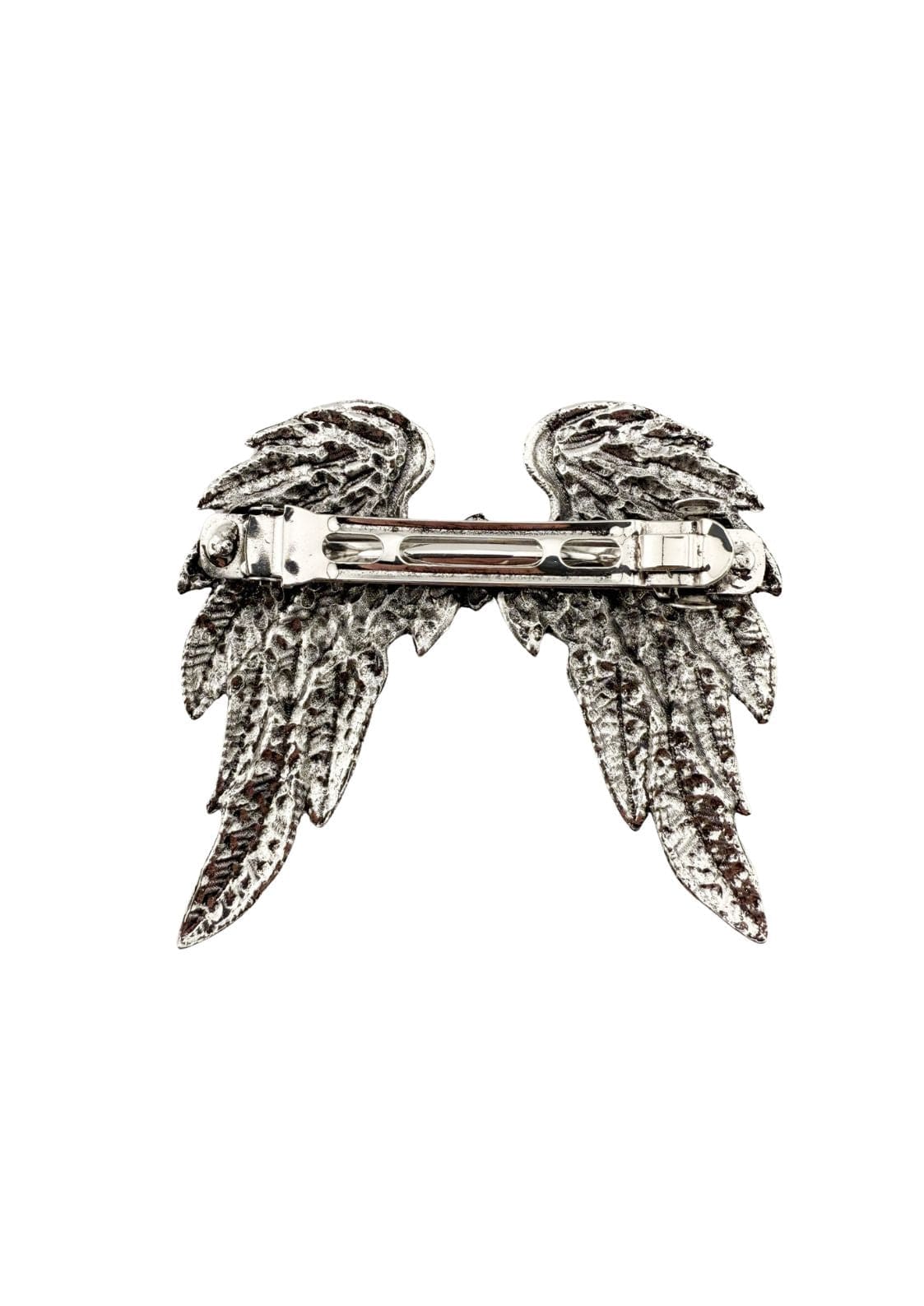 Silberner Engel-Flügel-Haarclip mit aufwendigen Feder-Details und metallischem Finish.