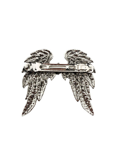 Silberner Engel-Flügel-Haarclip mit aufwendigen Feder-Details und metallischem Finish.