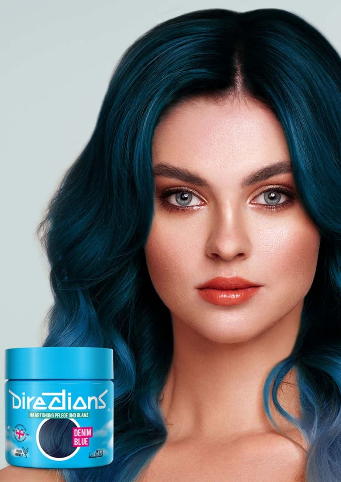 Lebendige denim blaue directions 100ml haartönung jar mit weißem branding für semi-permanente haartönung