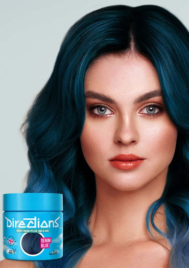 Lebendige denim blaue directions 100ml haartönung jar mit weißem branding für semi-permanente haartönung