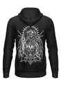 Schwerer Unisex Hoodie Devil’s Prayer mit Skelett-Hornen-Rückenprint