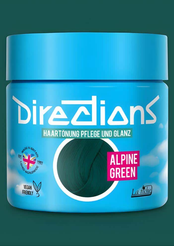 Bright blue directions alpine green haartönung 100ml mit kreisfenster zeigt alpine green für blondiertes haar
