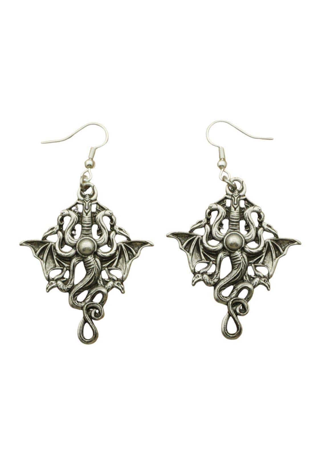 Silberne dragonheads ohrringe mit filigranen drachenkopfdetails und perlenakzent für gothic dark fashion
