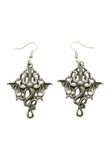 Silberne dragonheads ohrringe mit filigranen drachenkopfdetails und perlenakzent für gothic dark fashion