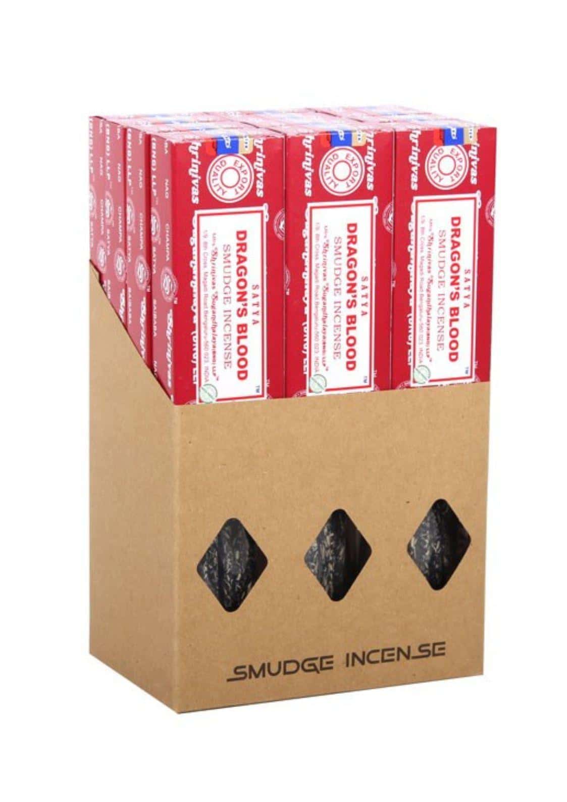 Rote und weiße rechteckige satya dragon blood smudge räucherstäbchen ideal für meditation und yoga rituale