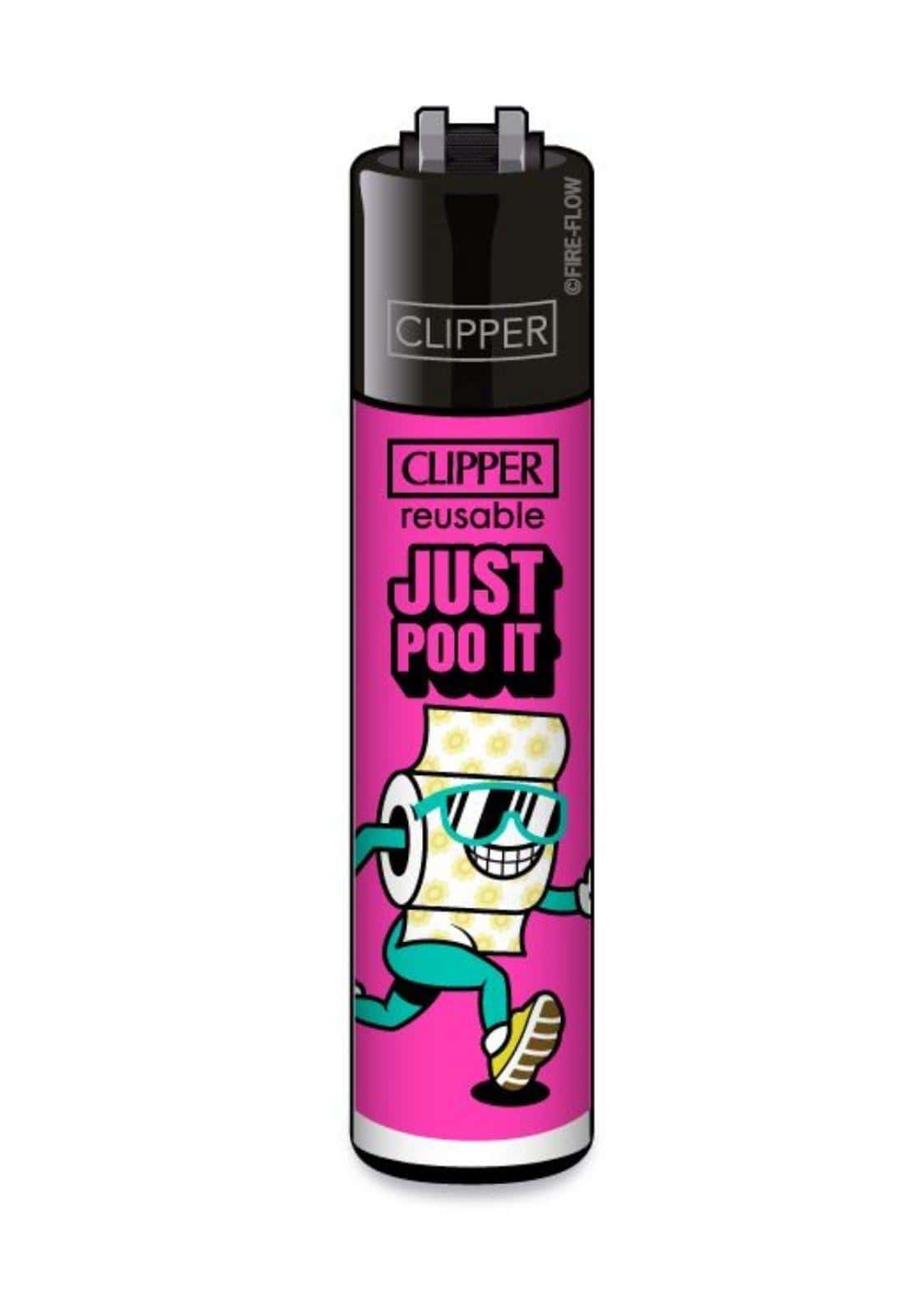 Pink und schwarze clipper feuerzeug set mit cartoon-klopapier-charakter in gothic und dark fashion design