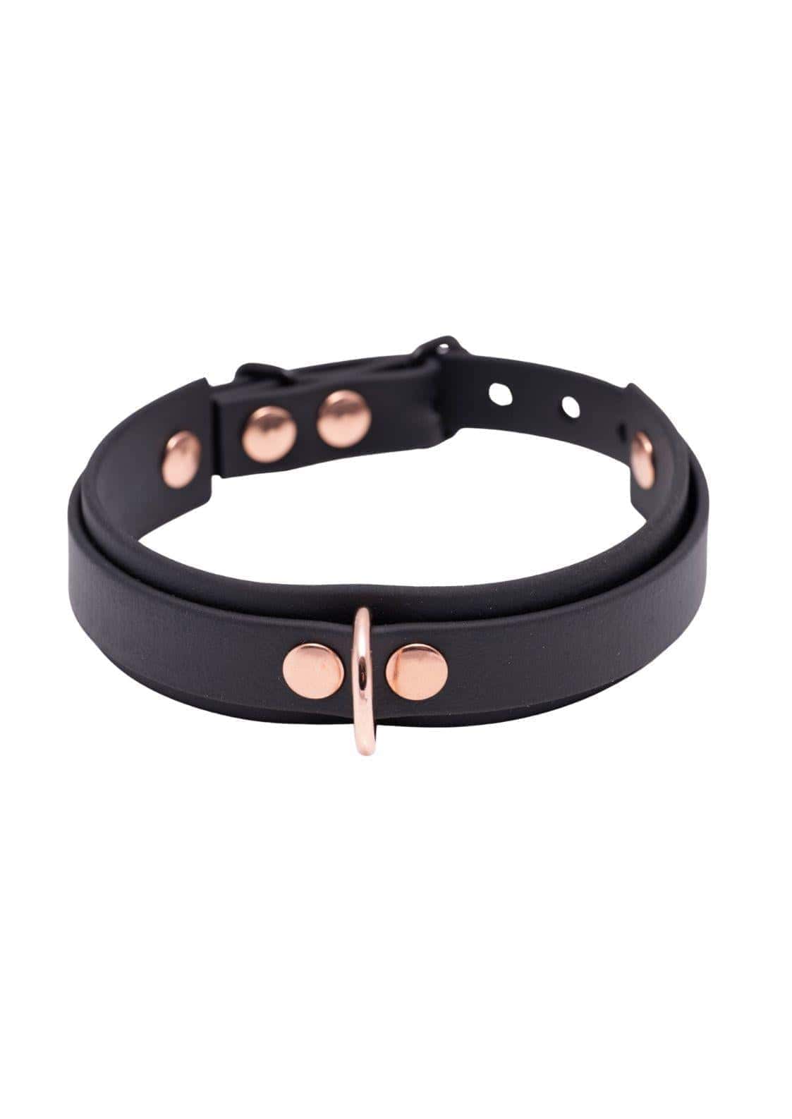 Schwarzer Easure Basic Slave Choker aus BioThane mit rosegoldfarbenem D-Ring