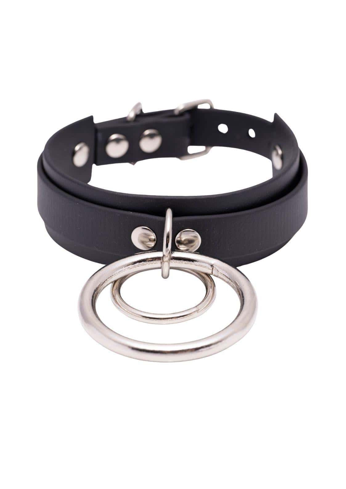 Easure Double Slave silver Choker aus BioThane mit doppelten silbernen O-Ringen