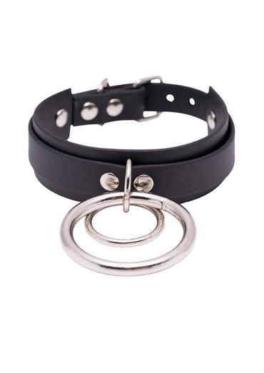 Easure Double Slave silver Choker aus BioThane mit doppelten silbernen O-Ringen
