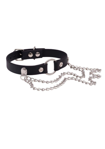 Schwarzer Easure O-Ring Double Chain Choker aus BioThane mit silbernem O-Ring und 2-reihiger Kette