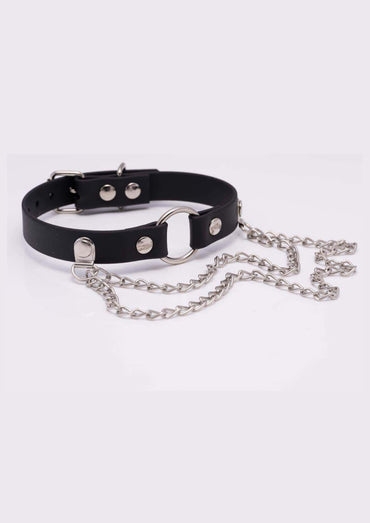 Schwarzer Easure O-Ring Double Chain Choker aus BioThane mit silberner, 2-reihiger Kette in Seitenansicht