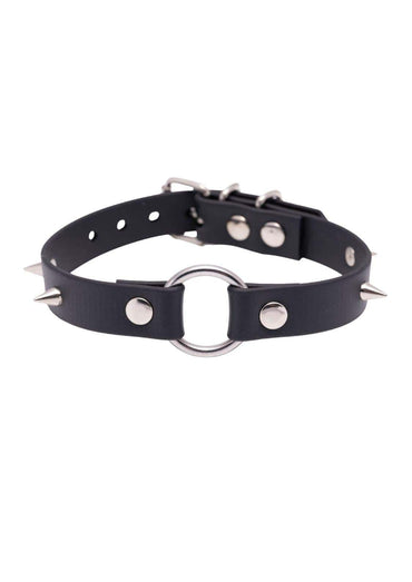 Easure O-Ring Spike silver Chokeraus BioThane mit silbernem O-Ring und Metallnieten