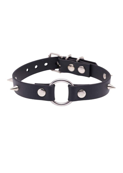Easure O-Ring Spike silver Chokeraus BioThane mit silbernem O-Ring und Metallnieten