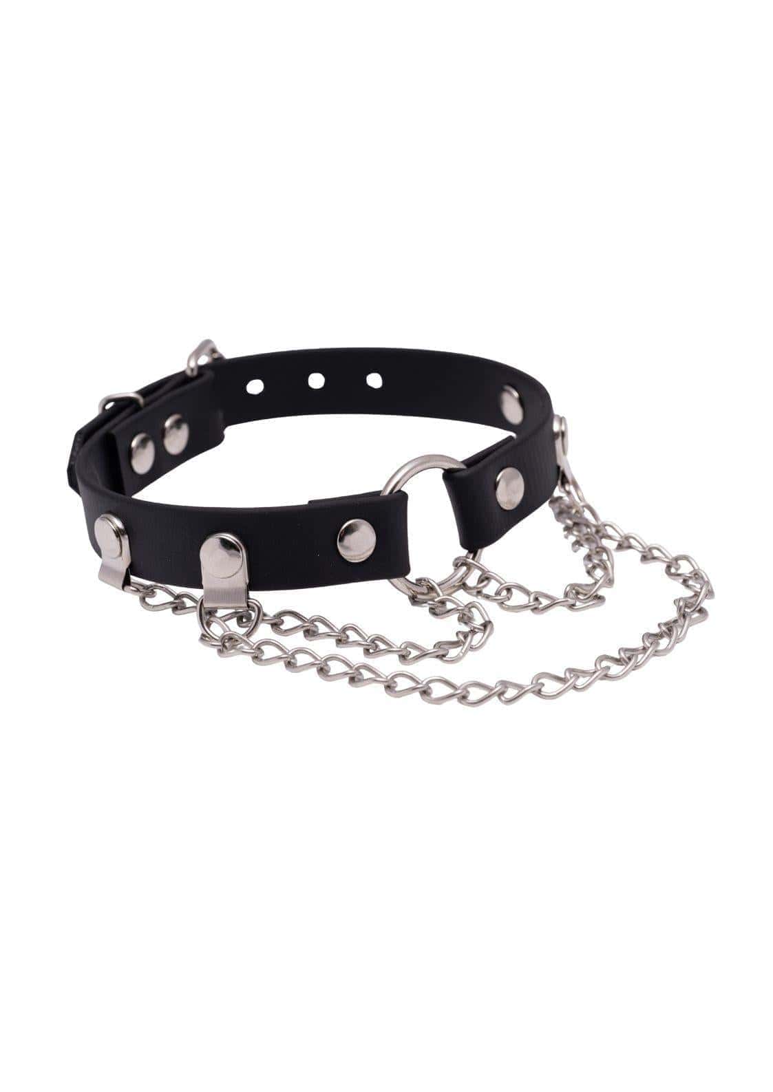 Schwarzer Easure O-Ring Triple Chain Choker aus BioThane mit 3-reihiger, silberner Metallkette