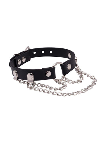 Schwarzer Easure O-Ring Triple Chain Choker aus BioThane mit 3-reihiger, silberner Metallkette