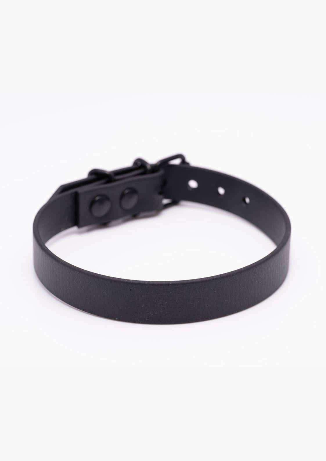 Seitenansicht des schwarzen Easure plain Chokers aus BioThane mit schwarzer Schnalle