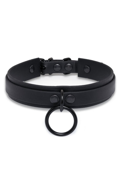 EASURE Slave Black handgefertigter Choker aus langlebigem Leder mit Metallring und Nieten