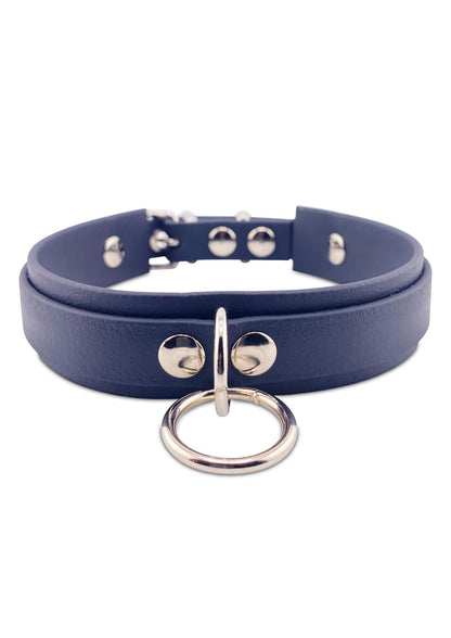 Handgefertigter navyblauer Gothic-Choker aus langlebigem Leder