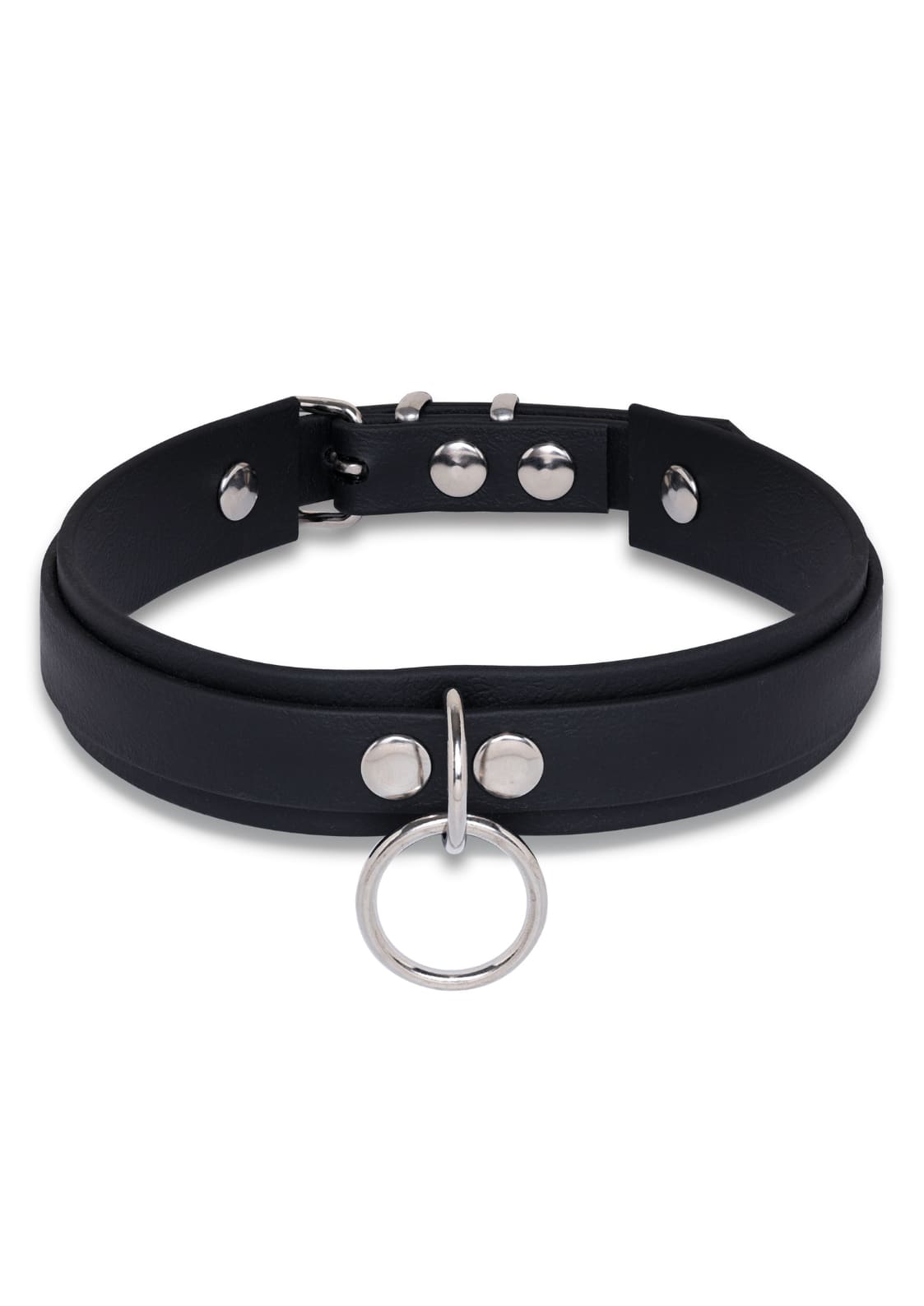 Handgefertigter gothischer Choker aus langlebigem schwarzem Leder mit silbernen Nieten und zentralem Ring EASURE SLAVE