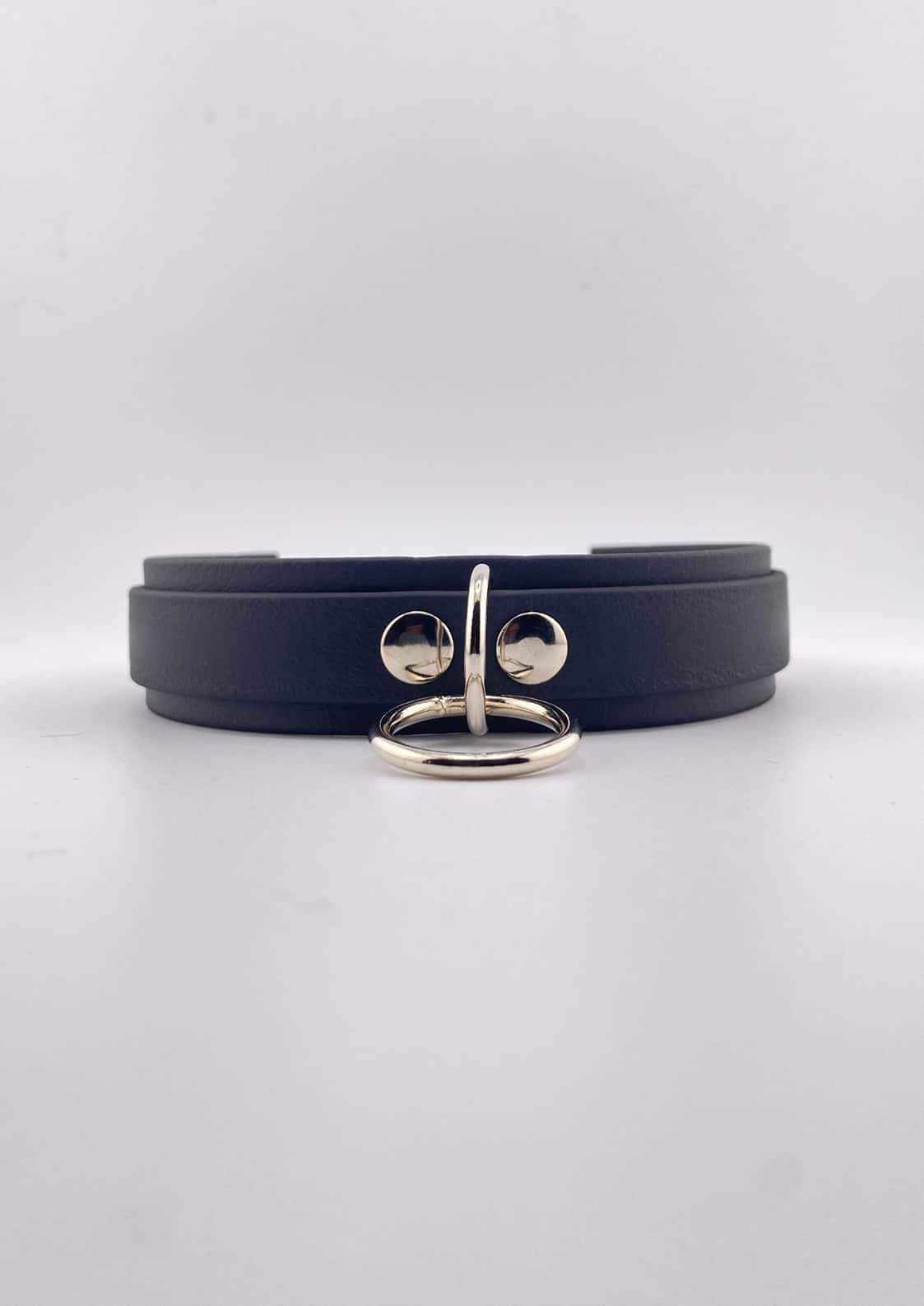 Detailaufnahme des schwarzen Easure Slave Chokers aus BioThane mit silbernem O-Ring