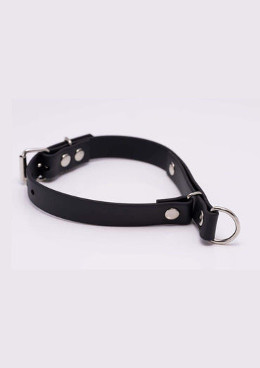 Detailaufnahme des schwarzen Easure Strangler silver Chokers aus BioThane