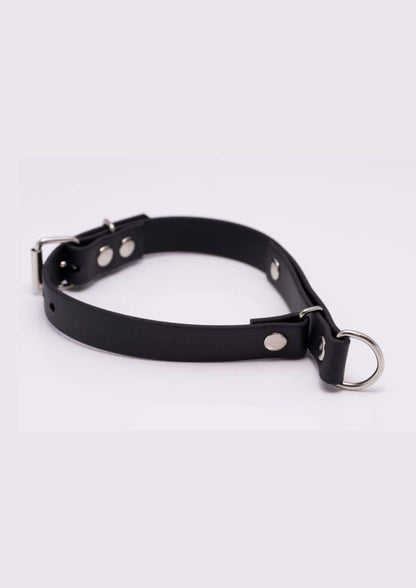 Detailaufnahme des schwarzen Easure Strangler silver Chokers aus BioThane